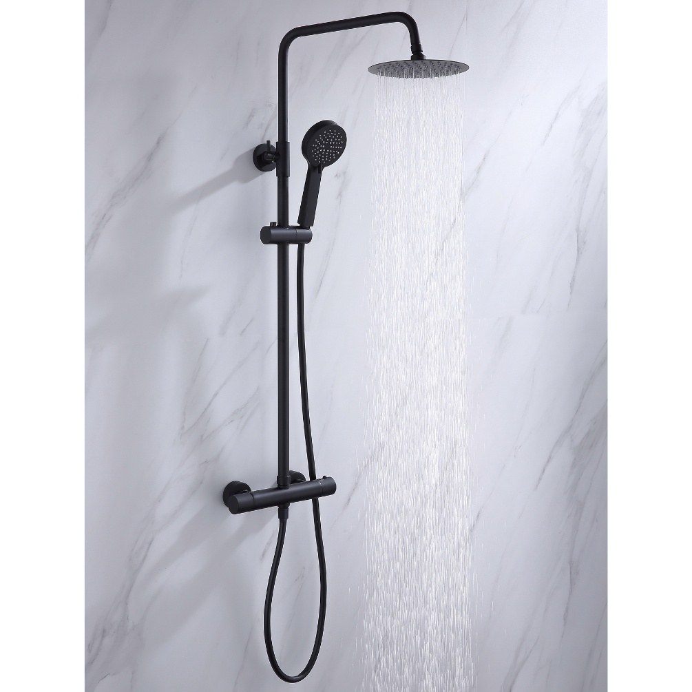 Product Lifestyle image of the Abacus Iso Pro Matt Black Thermostatic Exposed Shower Mixer